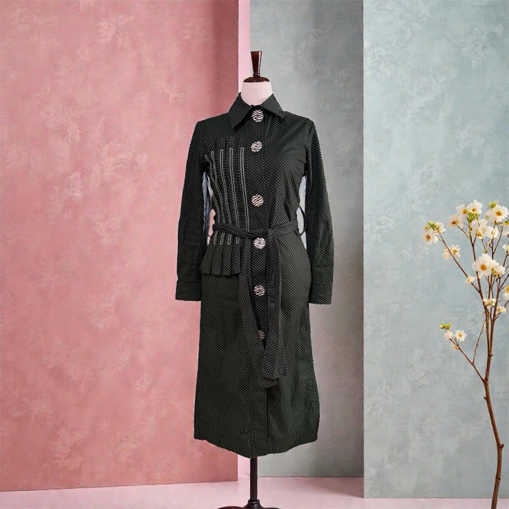 EDUN Green and White Long Sleeve Dress